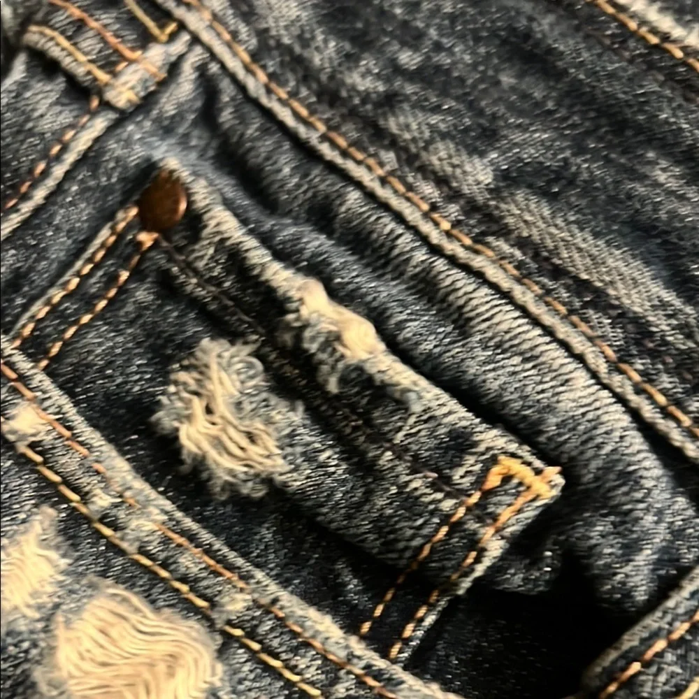 Abercrombie & Fitch Blue Straight Leg Jeans with Distressed Details 335